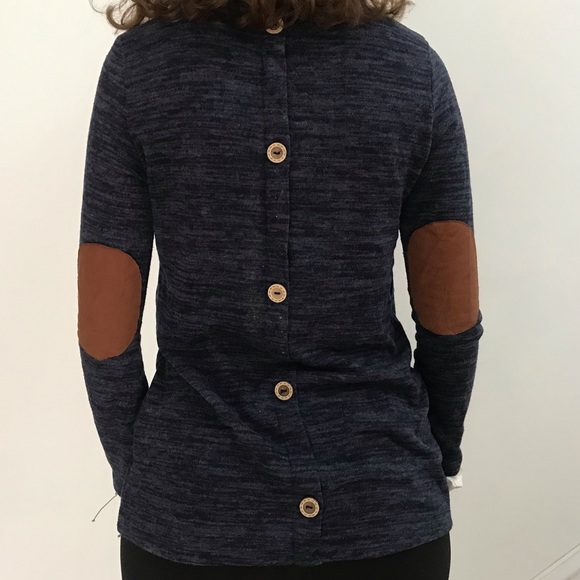 Navy sweater with buttons and elbow pads. - Picture 3 of 6